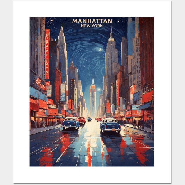 Manhattan New York Starry Night United States of America Tourism Vintage Wall Art by TravelersGems